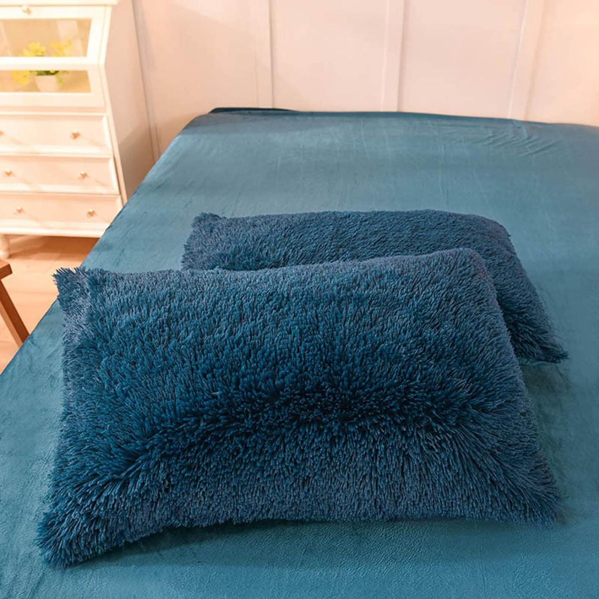 GOLDEN - EDREDÓN PIEL DE OSO DE 2 PLAZAS + 2 FUNDAS DE ALMOHADA ACERO