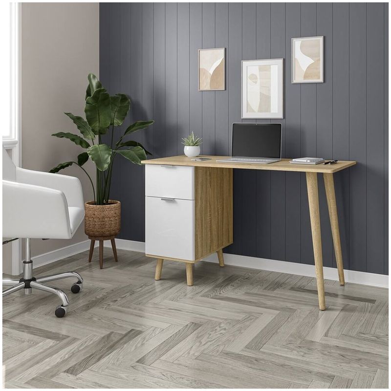 VENTITAS HOME - Escritorio Vintage Whitney 2 Cajones Color Duna y Blanco