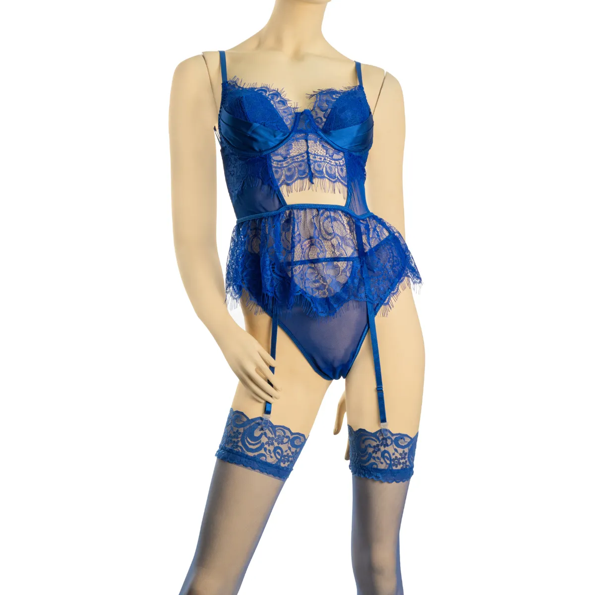 GENERICO - Lencería Erótica Sexy con Medias y Tirantes - Color Azul Talla L