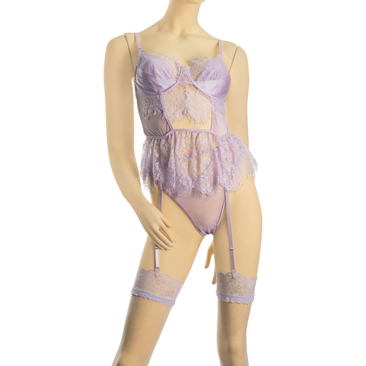 GENERICO - Lencería Erótica Sexy con Medias y Tirantes - Color Lila Talla L