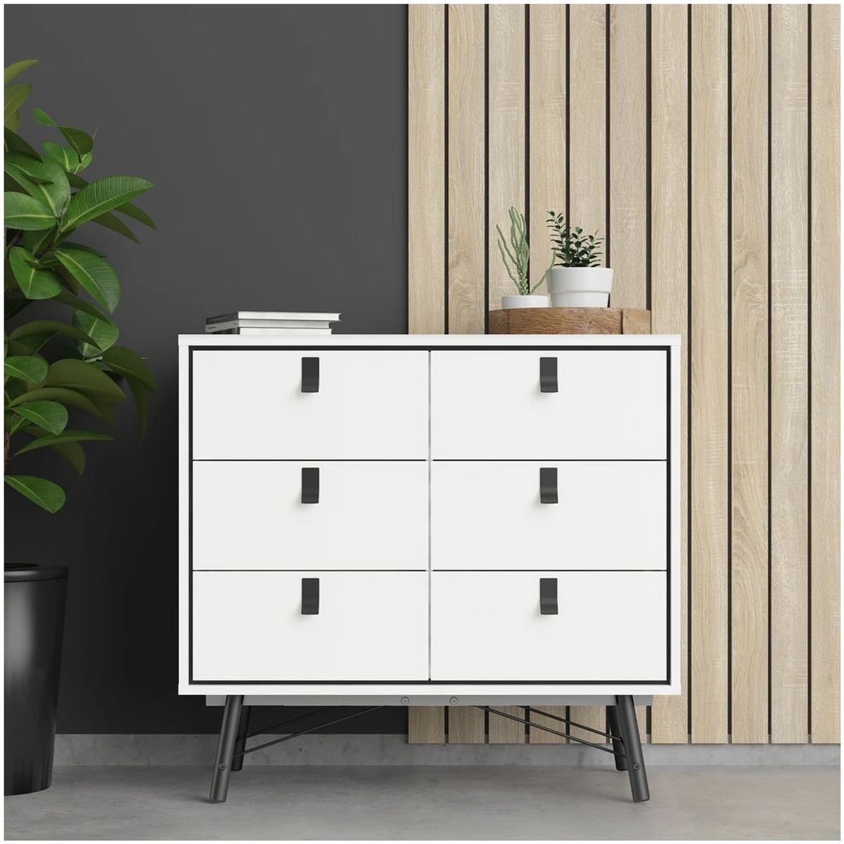 VENTITAS HOME - Cómoda Contemporánea Seymonne 6 Cajones Color Blanco