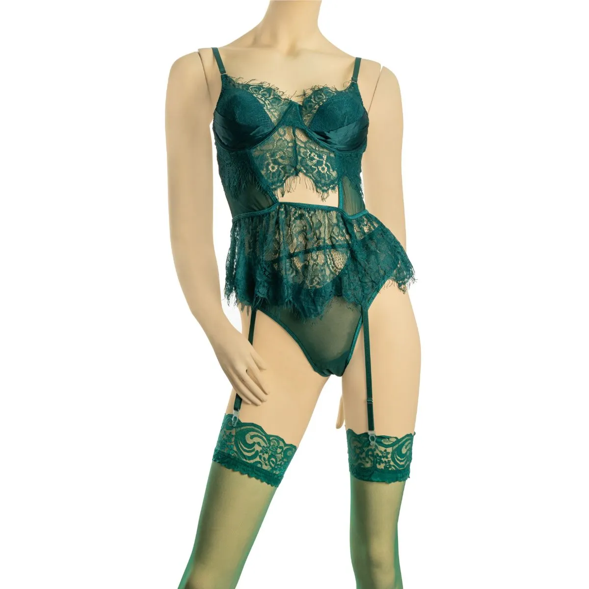 GENERICO - Lencería Erótica Sexy con Medias y Tirantes - Color Verde Talla L