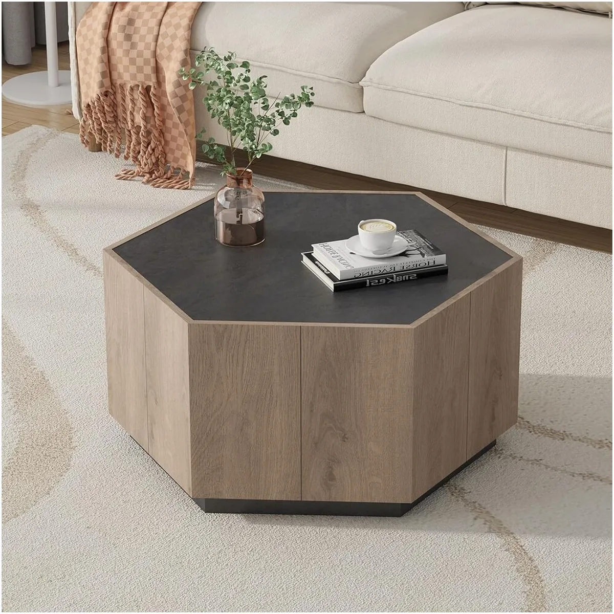 VENTITAS HOME - Mesa de Centro Moderna Leticia Color Rovere y Negro
