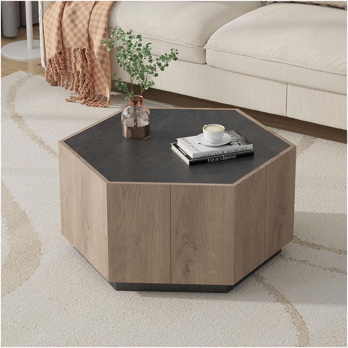 VENTITAS HOME - Mesa de Centro Moderna Leticia Color Rovere y Negro