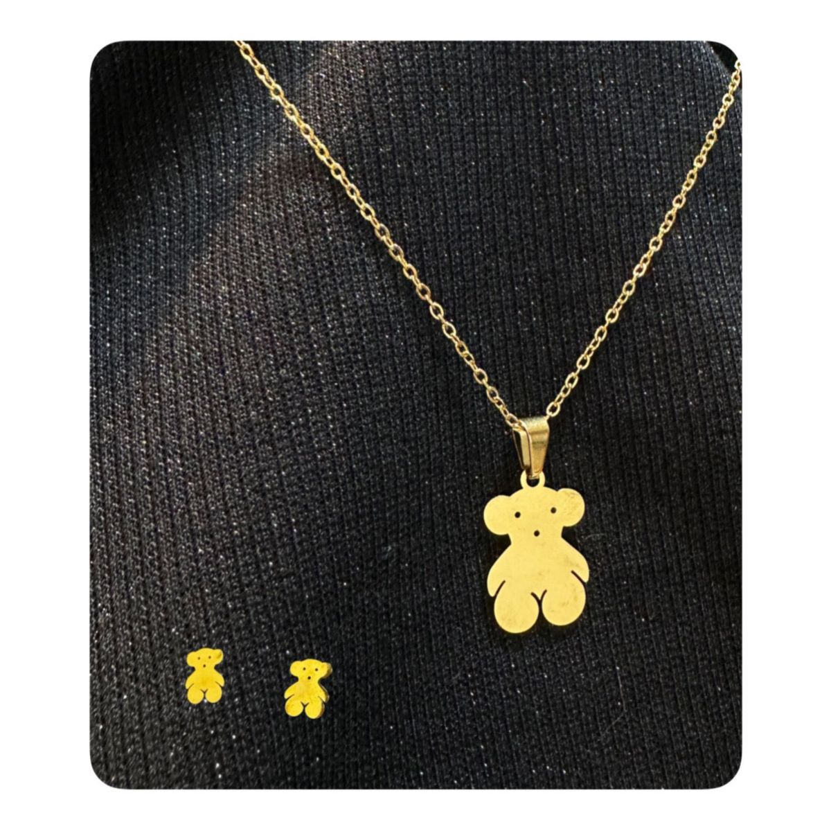 GENERICO - Pack Acero Collar con dije y Aretes - Osito Ts Dorado