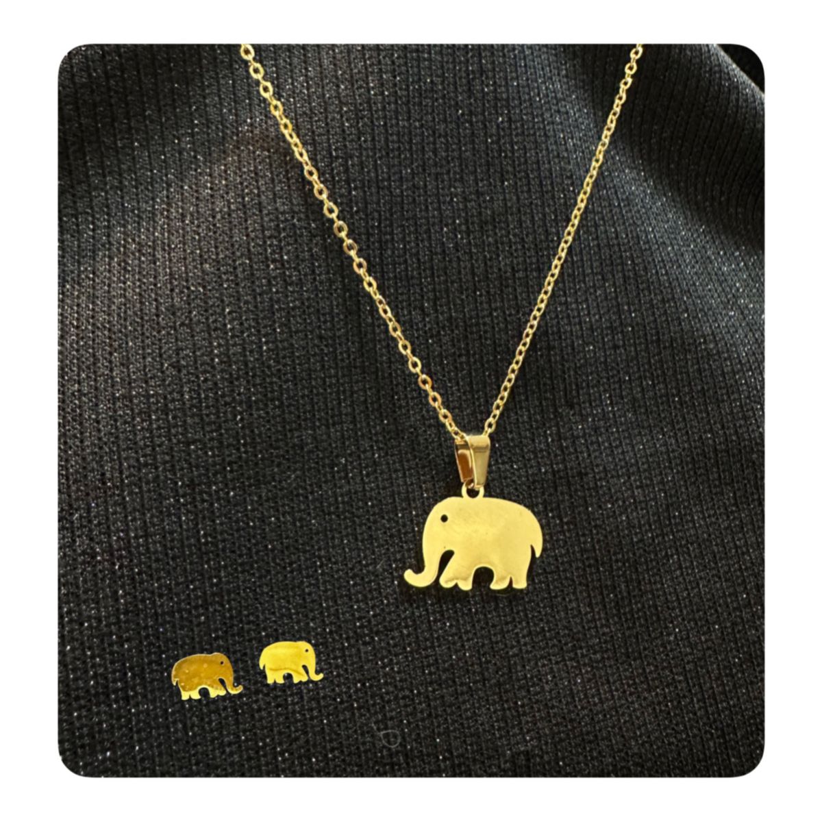 GENERICO - Pack Acero Collar con dije y Aretes - Elefante Suerte Mod III Dorado