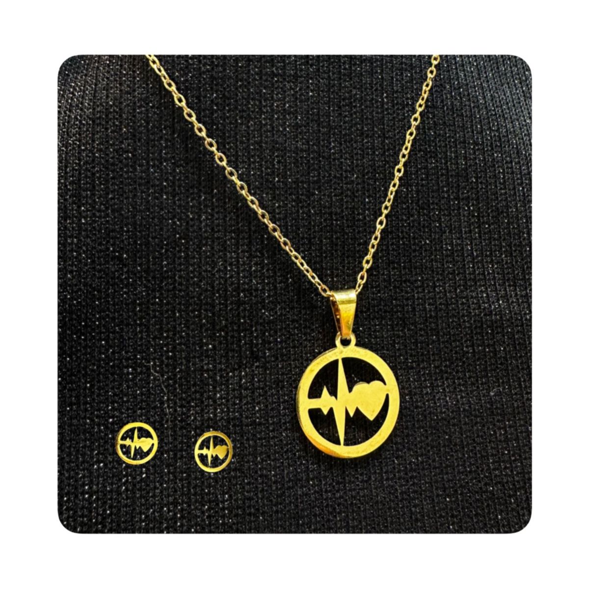 GENERICO - Pack Acero Collar con dije y Aretes - Corazon Latiendo M2 Dorado