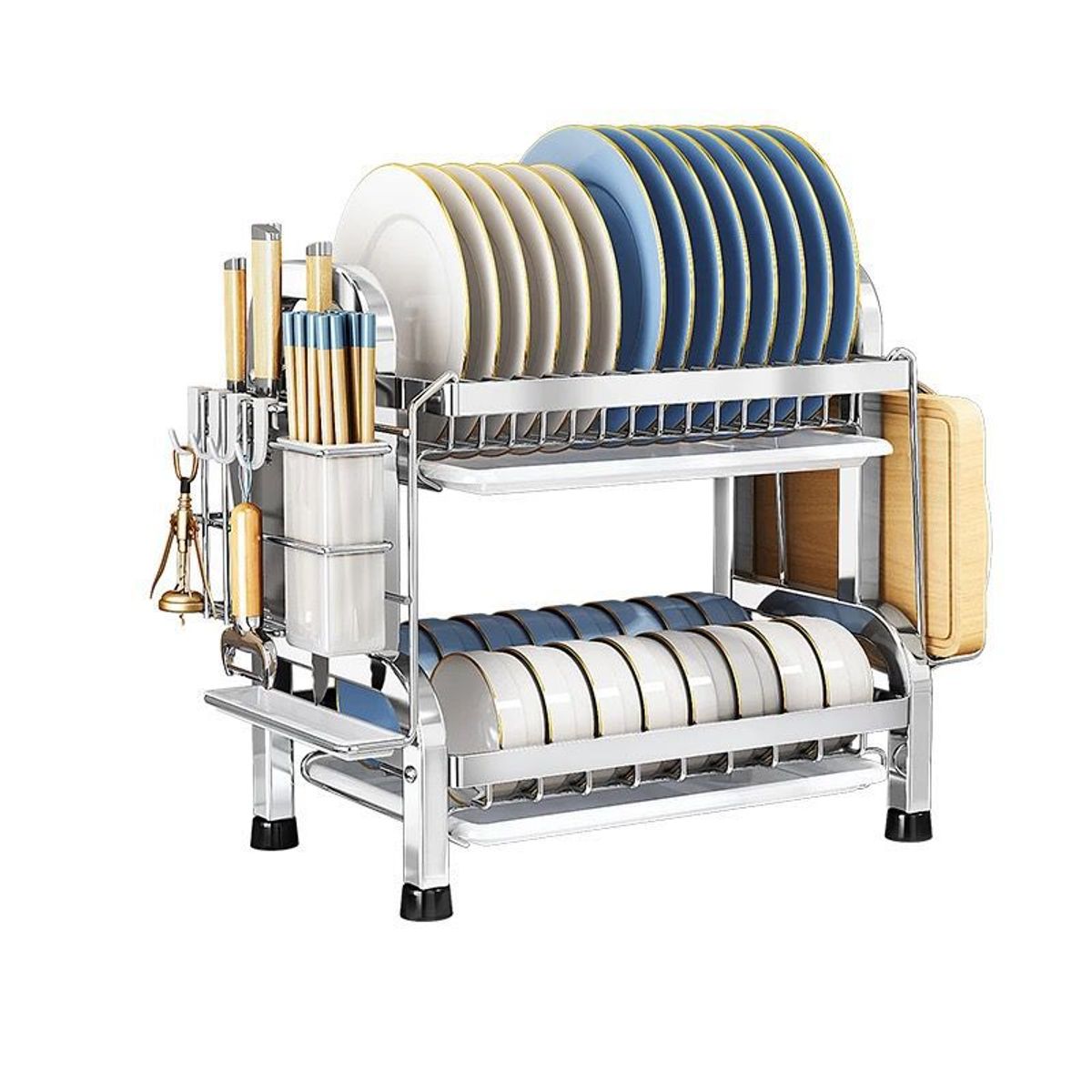 GENERICO - organizador de platos de acero inoxidable de 2 niveles