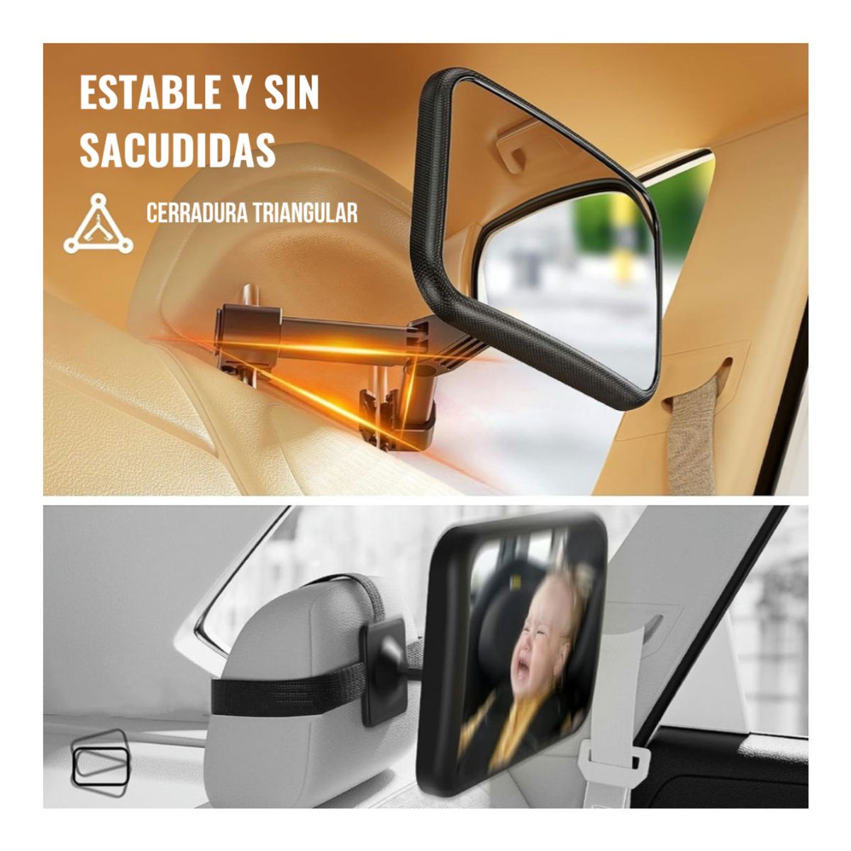 GENERICO - Espejo Retrovisor XL Para Bebés Diseño Gancho Fácil - TAZENI