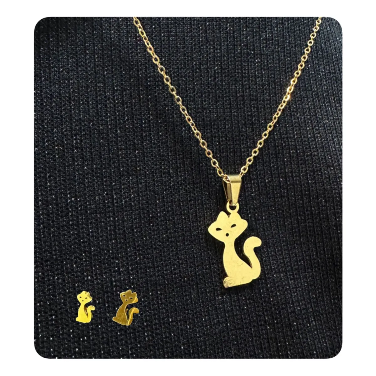 GENERICO - Pack Acero Collar con dije y Aretes - Gato Sospechoso Dorado
