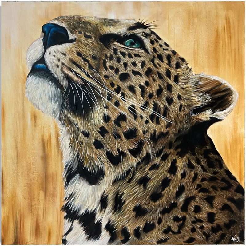 GENERICO - Hiperrealismo Leopardo al óleo hecho a mano - 1m x 1m - Pieza única