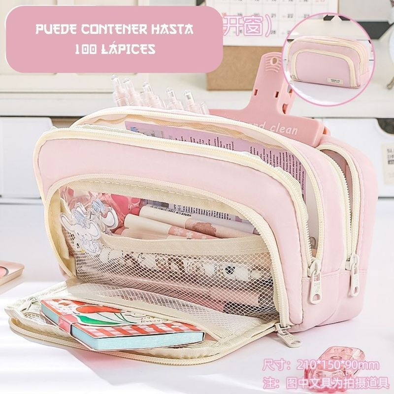 GENERICO - Cartuchera Traveler con múltiples cierres y gran capacidad