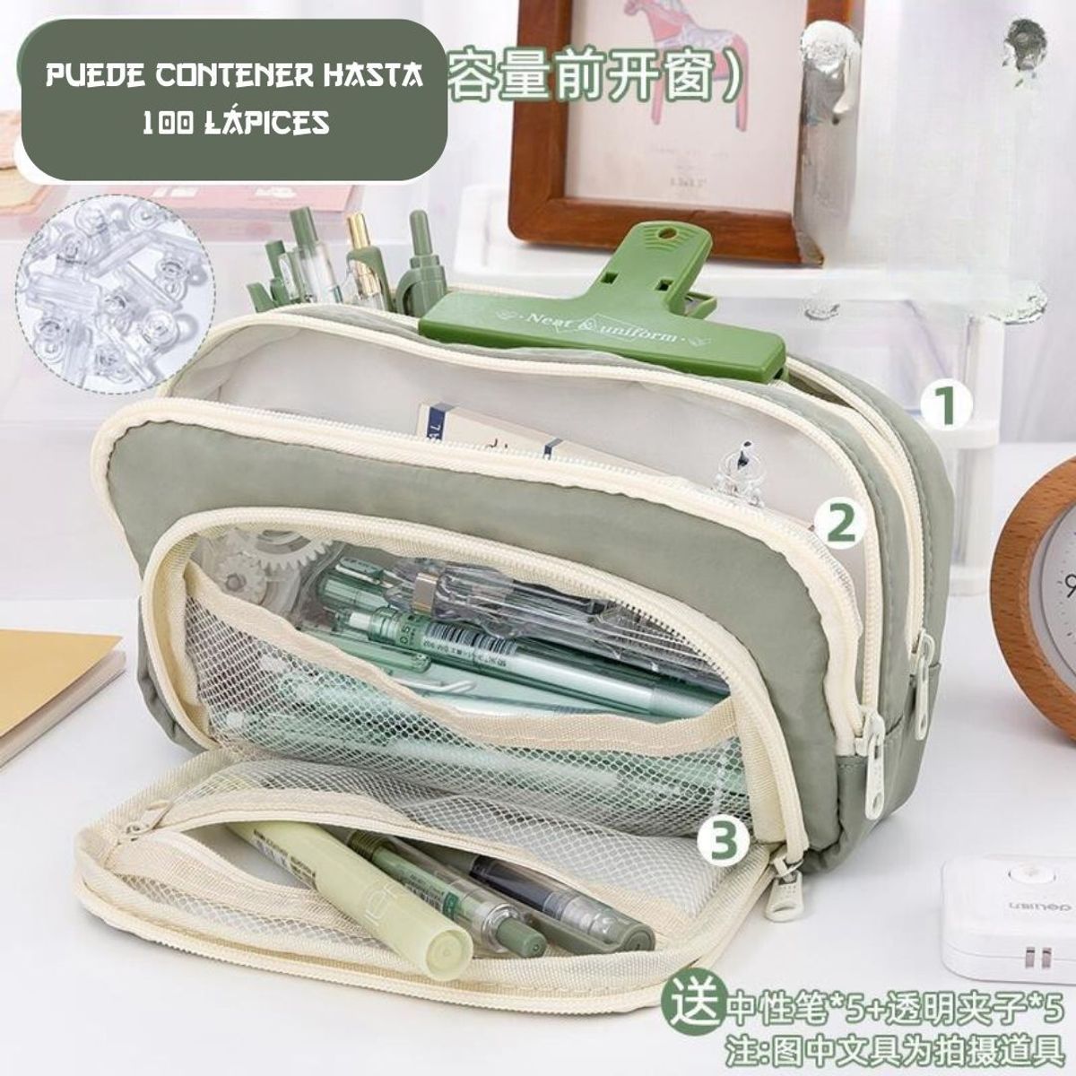 GENERICO - Cartuchera Traveler con múltiples cierres y gran capacidad