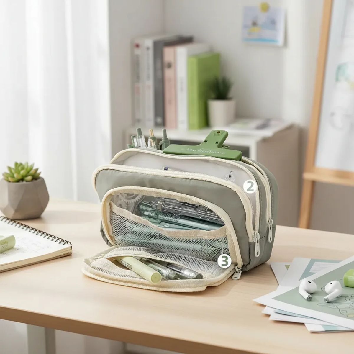 GENERICO - Cartuchera Traveler con múltiples cierres y gran capacidad