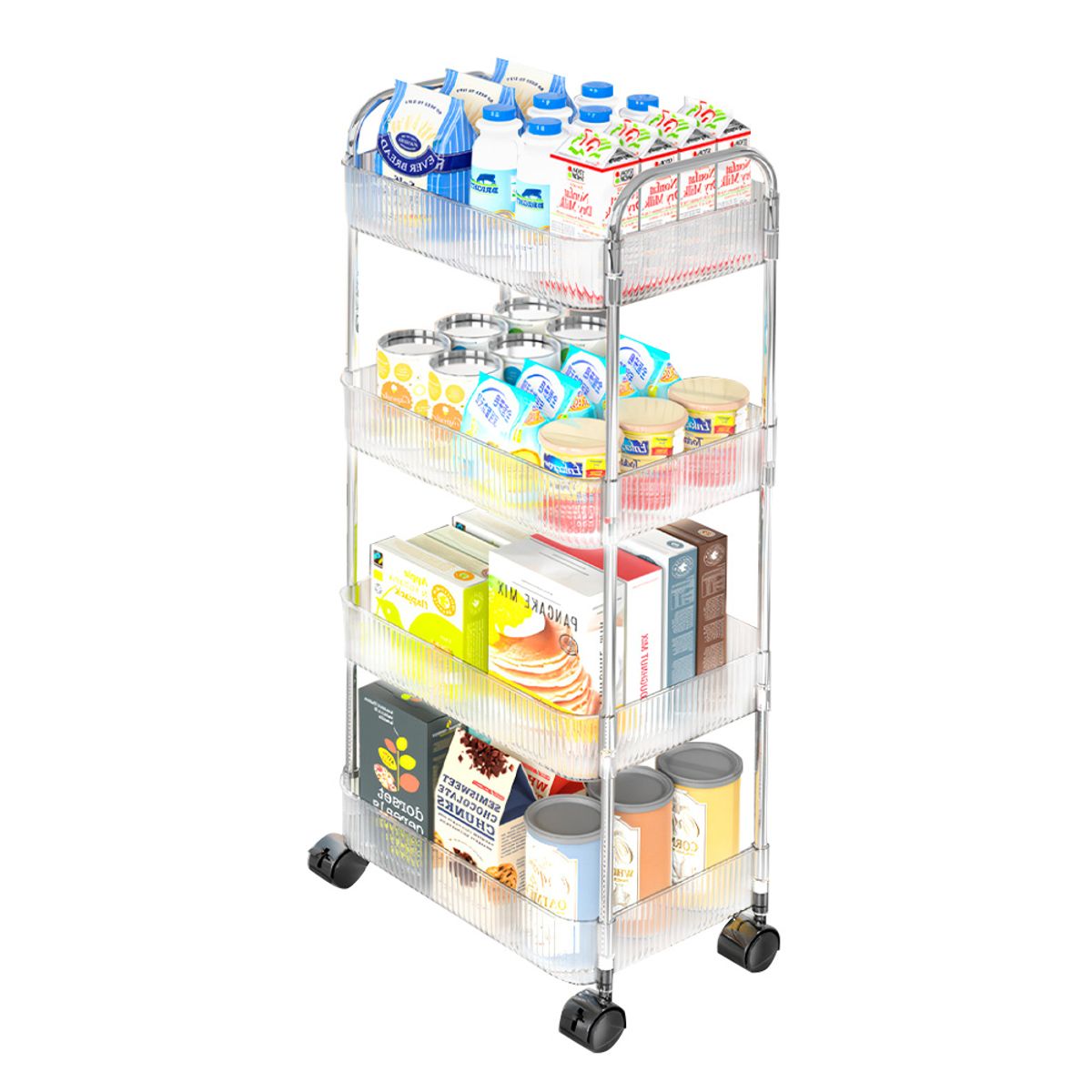 KELLER - Carrito Organizador 4 Niv Moderno Transparente con Ruedas Cocina T24
