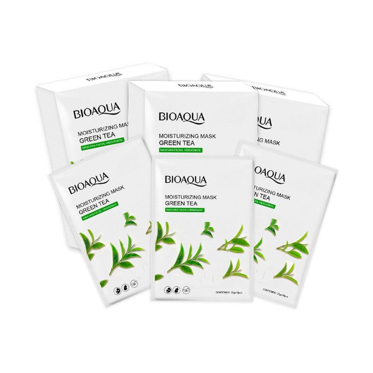 BIOAQUA - 3 Mascarilla Facial Hidratante De Té Verde 25Gx10 Pcs - Bioaqua
