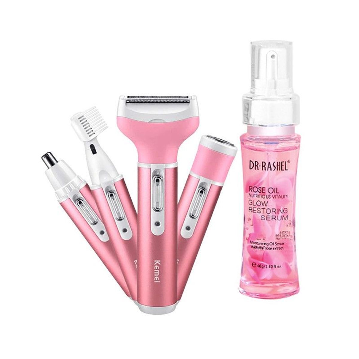 KEMEI - Afeitadora Kemei 4 en 1 + Suero Facial Aceite de Rosas