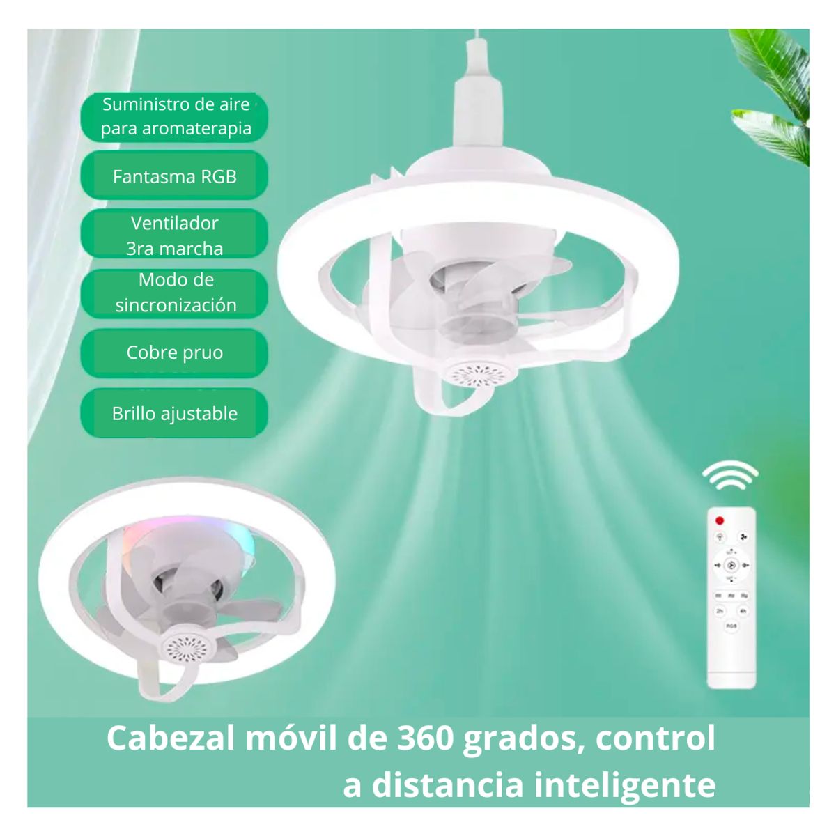 GENERICO - Foco Ventilador RGB de Techo 2 en 1 Ahorrador 50W con Control RS10707