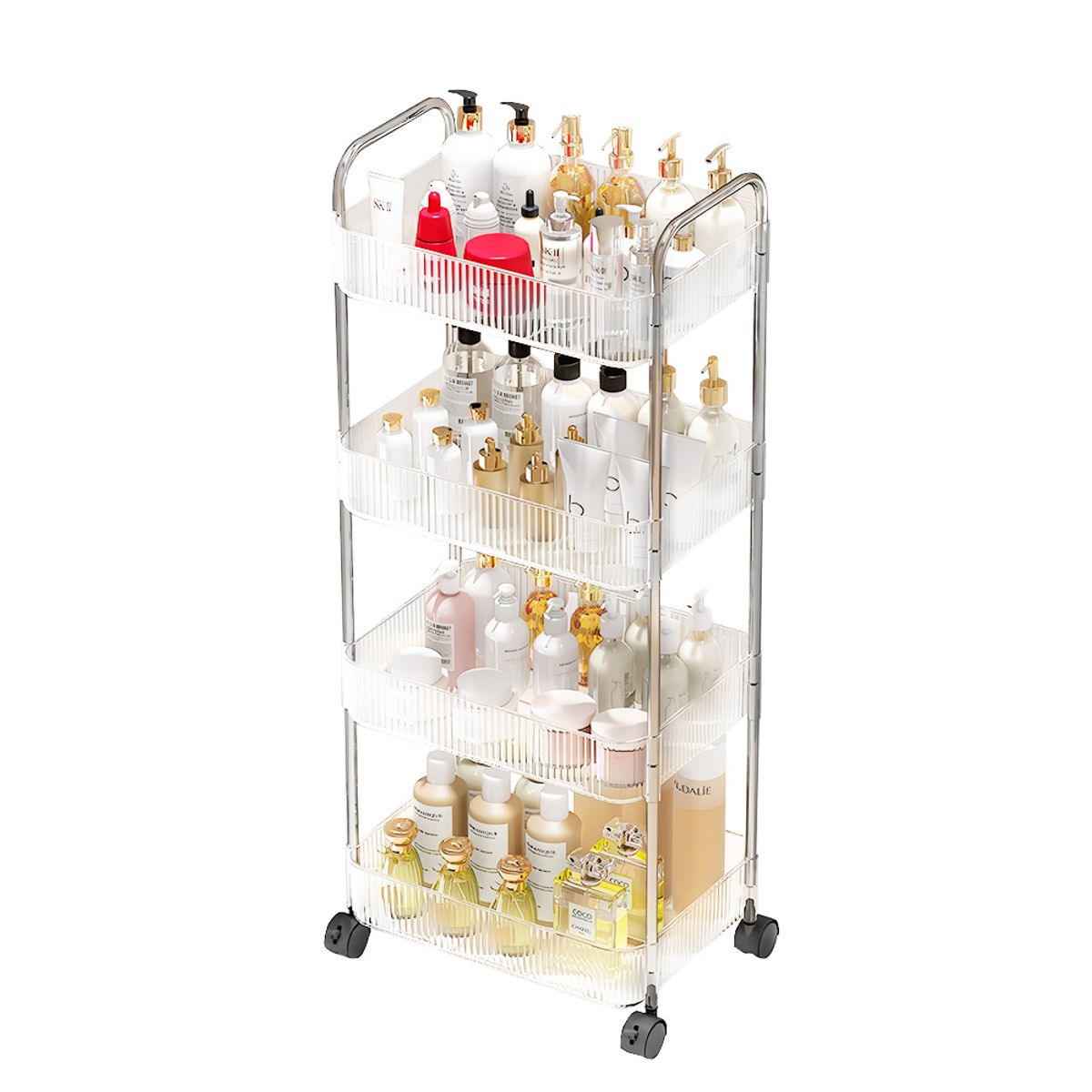 KELLER - Carrito Organizador 4 Niv Moderno Transparente con Ruedas de Baño T24