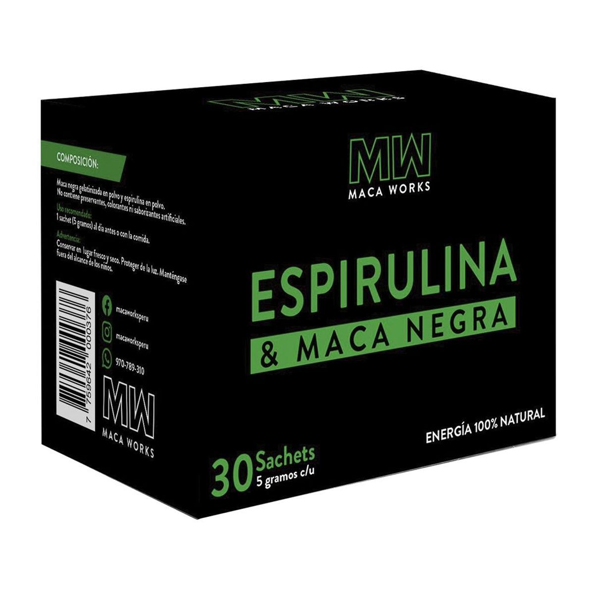 MACA WORKS - Espirulina & Maca Negra Caja 30 sachets 5g c/u Maca Works
