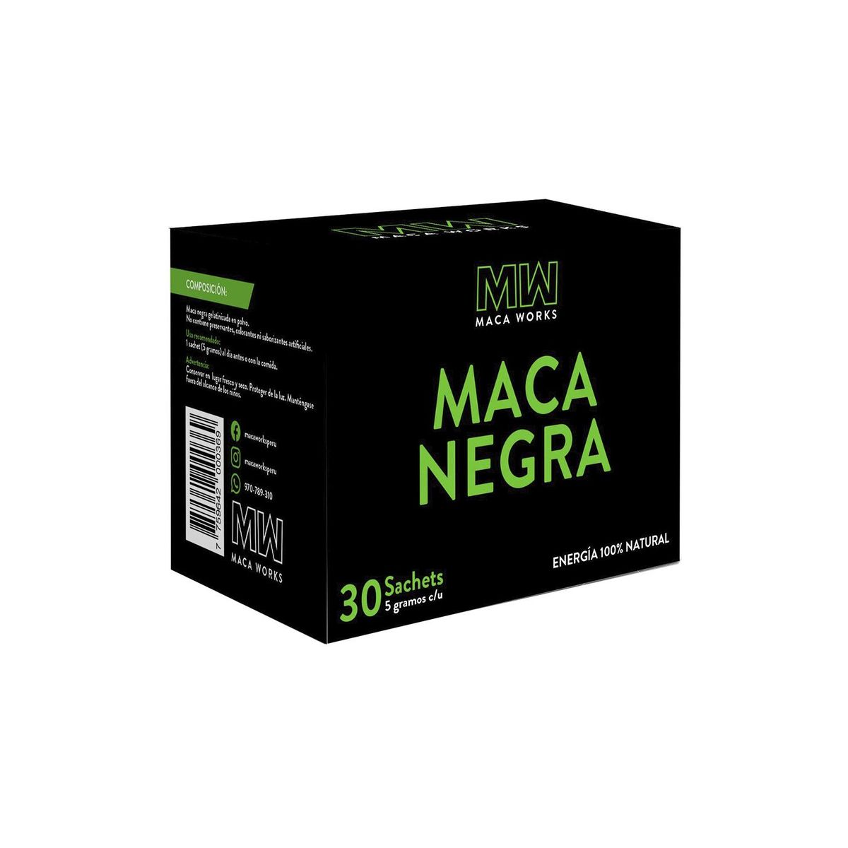 MACA WORKS - Maca Negra Caja de 30 sachets de 5g c/u Maca Works