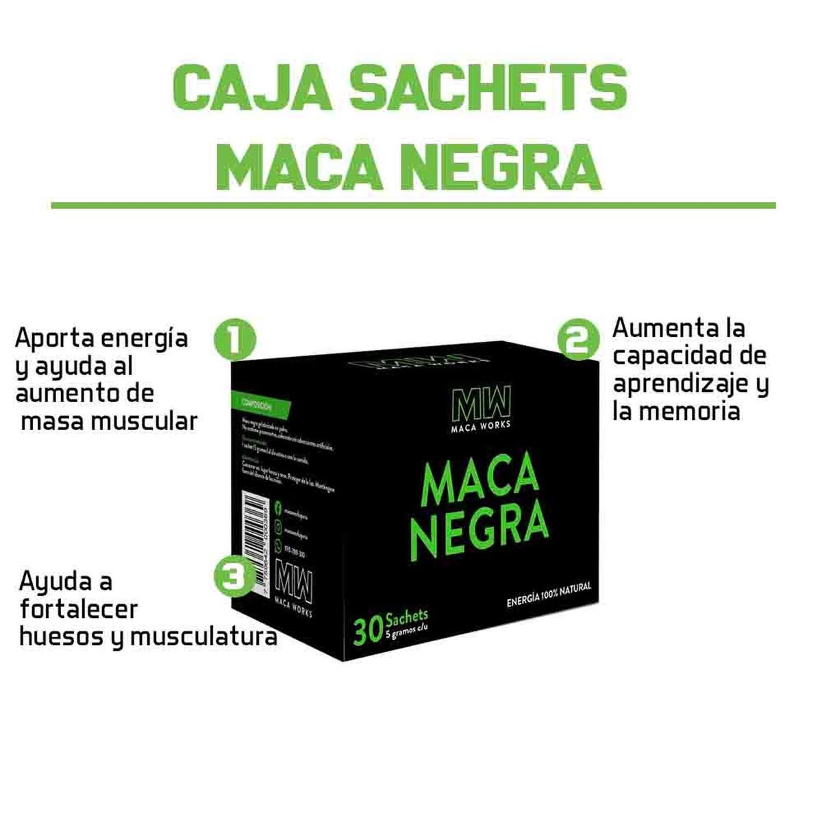 MACA WORKS - Maca Negra Caja de 30 sachets de 5g c/u Maca Works