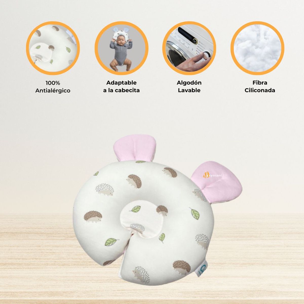 CUZKA - Almohada Anti cabeza Plana para Bebé «OREILLE» Pink