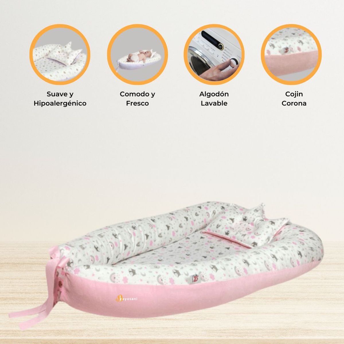CUZKA - Nido Colecho para Bebé «QUEEN» RabbitFox Pink
