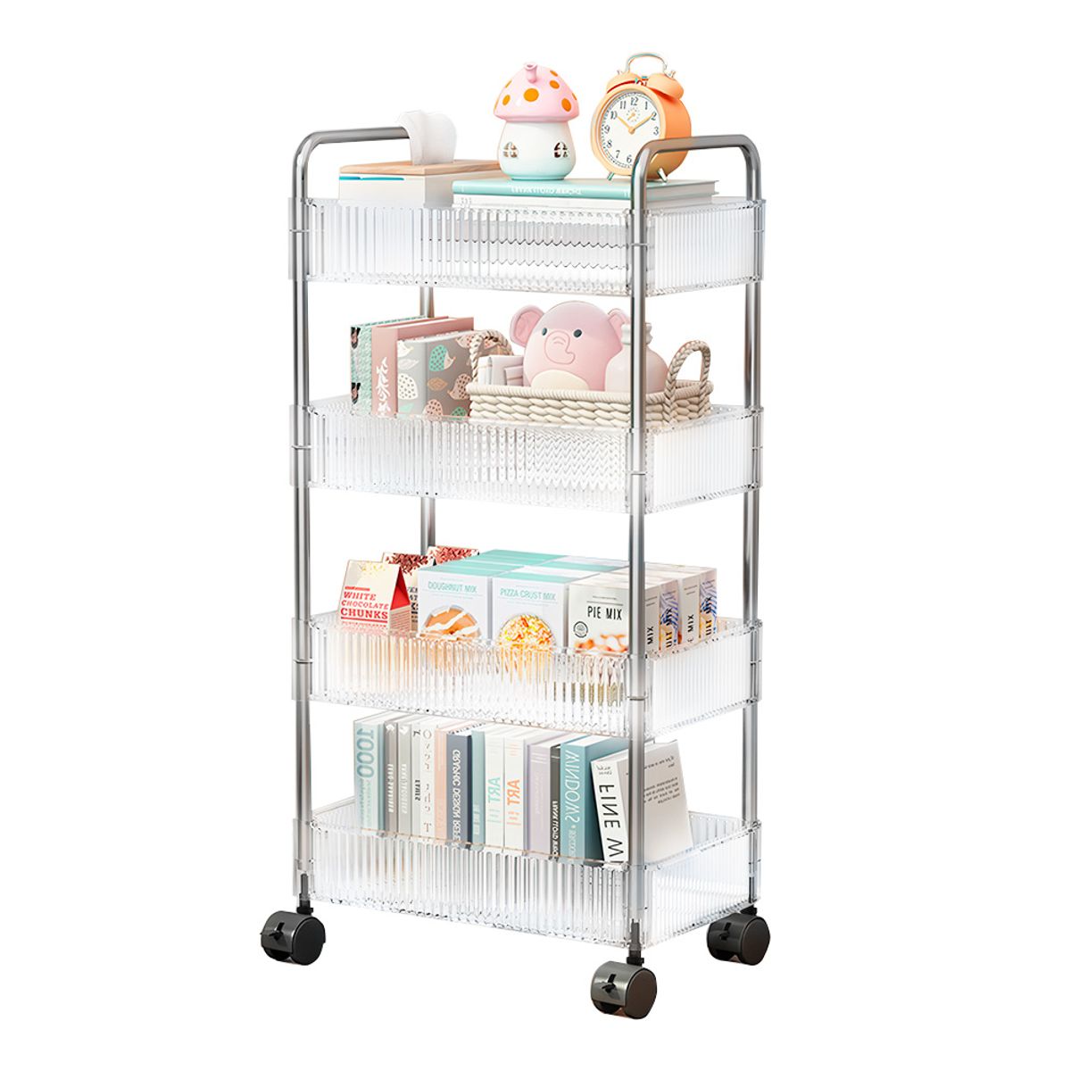 KELLER - Carrito Organizador 4Niv Transparente conRuedas Oficina T24
