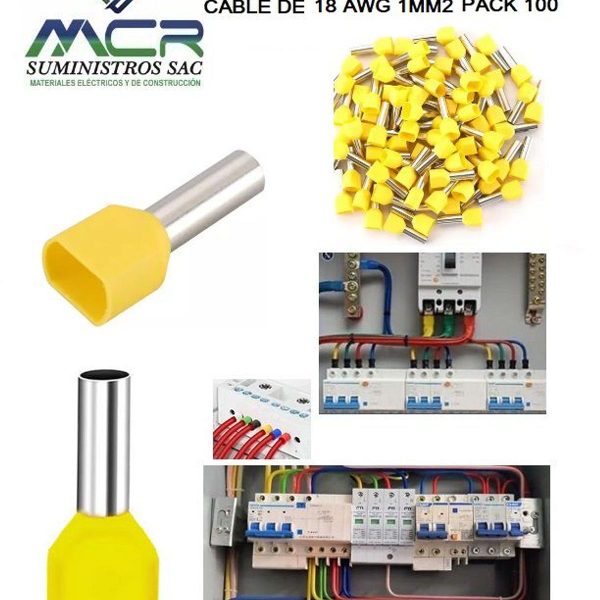 GENERICO - TERMINAL TUBULAR DOBLE PARA CABLE 18AWG 1MM2 PAQ100UND