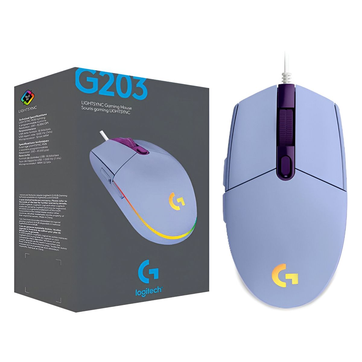 LOGITECH - MOUSE LOGITECH G203 LIGHTSYNC OPTICAL 8000 DPI RGB LILA (910-005851)