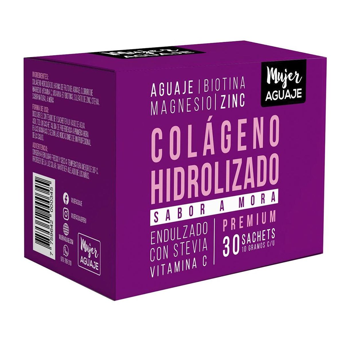 MUJER AGUAJE - Colageno Hidrolizado sabor Mora Caja 30 sachets 10g c/u Mujer Aguaje