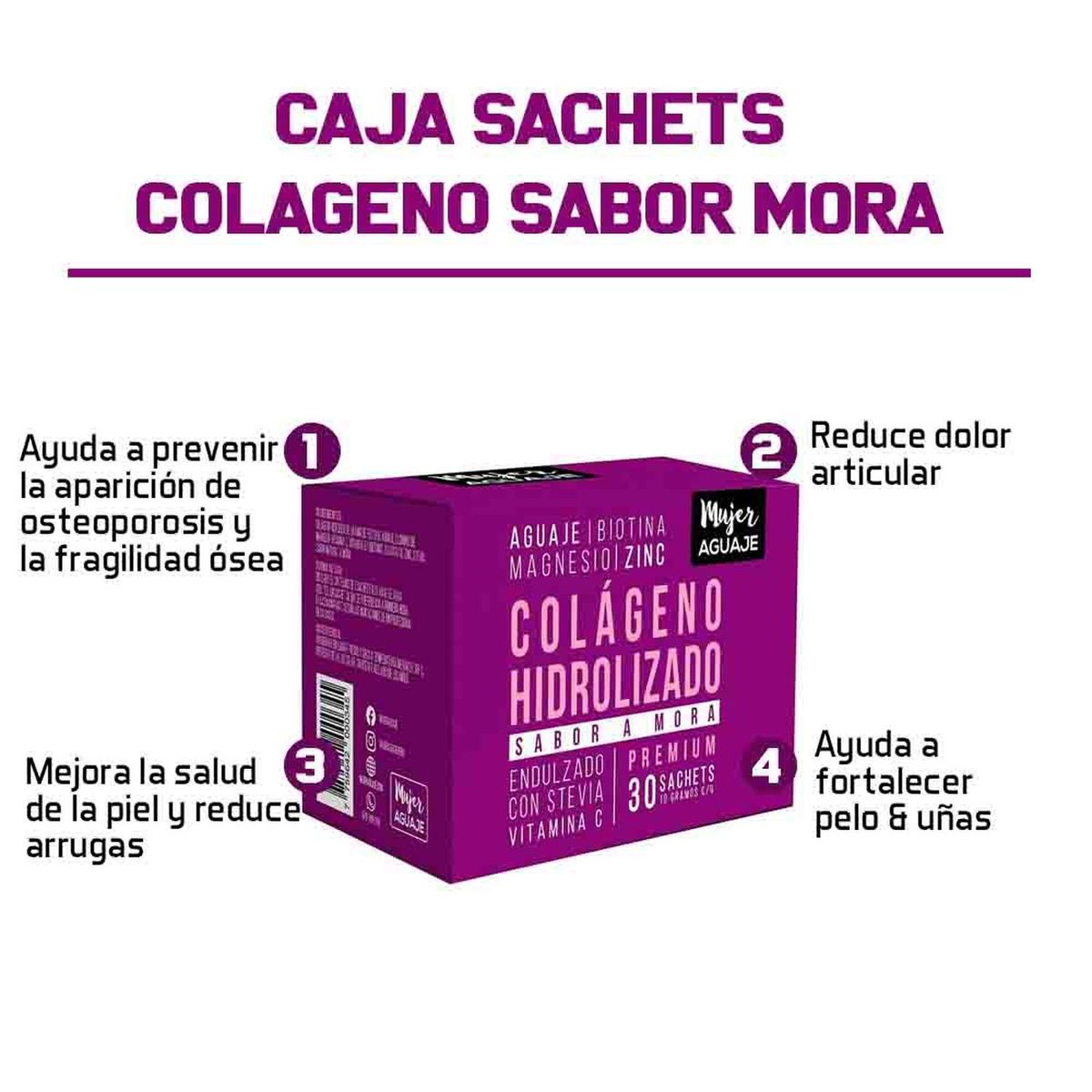 MUJER AGUAJE - Colageno Hidrolizado sabor Mora Caja 30 sachets 10g c/u Mujer Aguaje