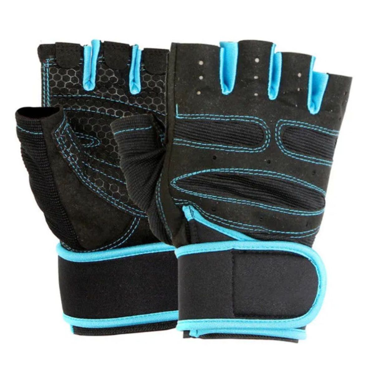 GENERICO - Guantes con muñequera par de guantes CELESTE TALLA S