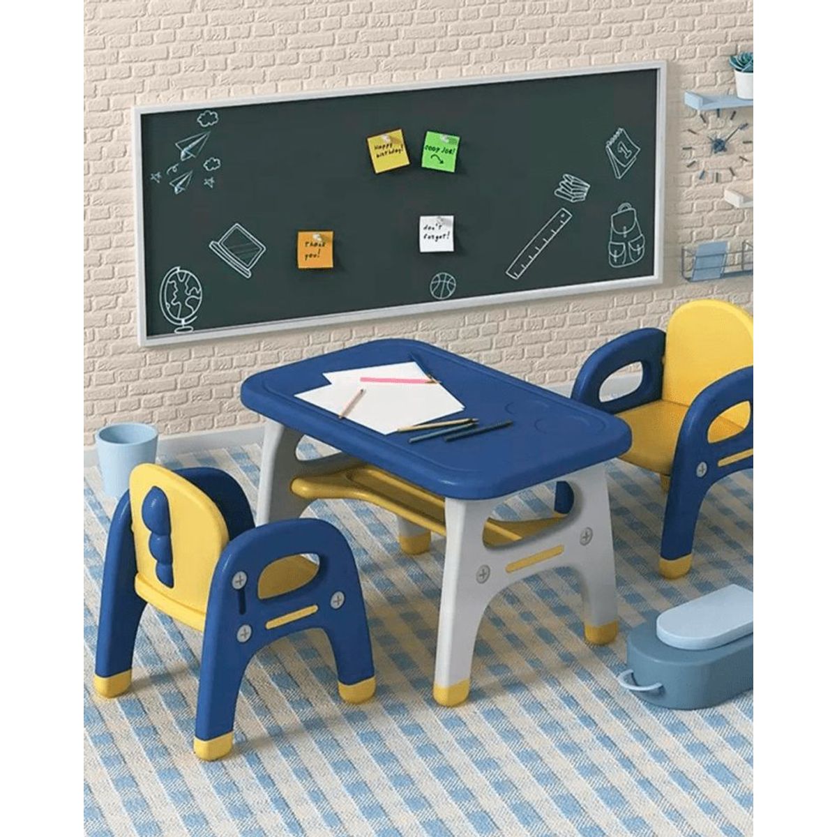 PERU IMPORTACIONES - ESCRITORIO DE APRENDIZAJE PARA NIÑOS (1 MESA + 2 SILLAS) MODELO DINOSAURIO