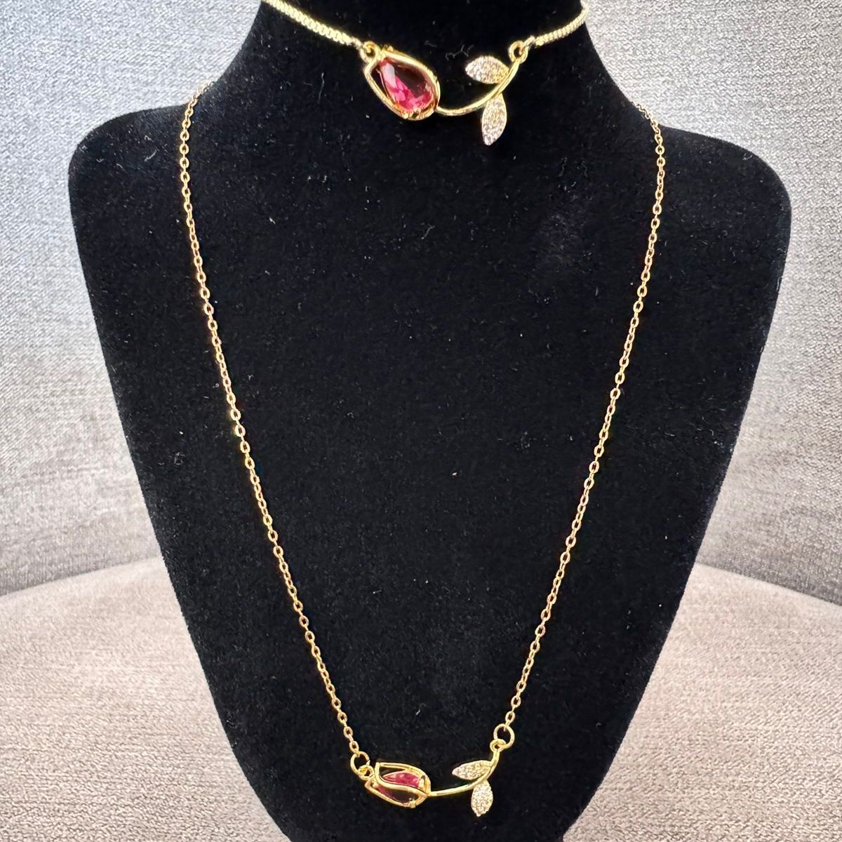 GENERICO - Collar y pulsera de tulipán dorado y rojo para mujeres y niñas