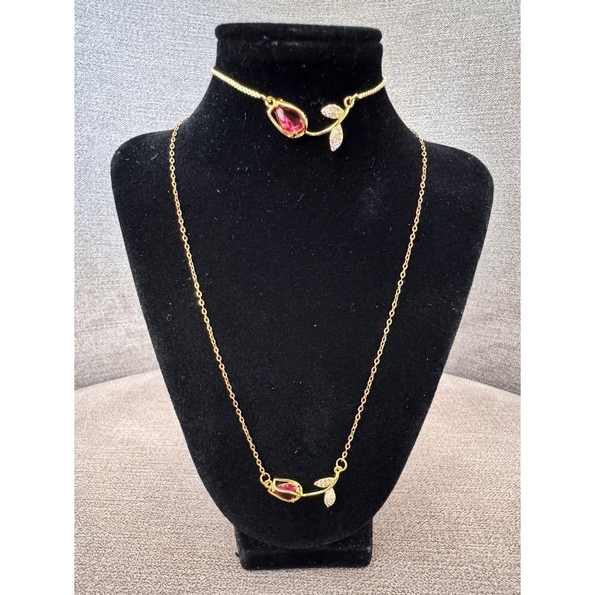 GENERICO - Collar y pulsera de tulipán dorado y rojo para mujeres y niñas