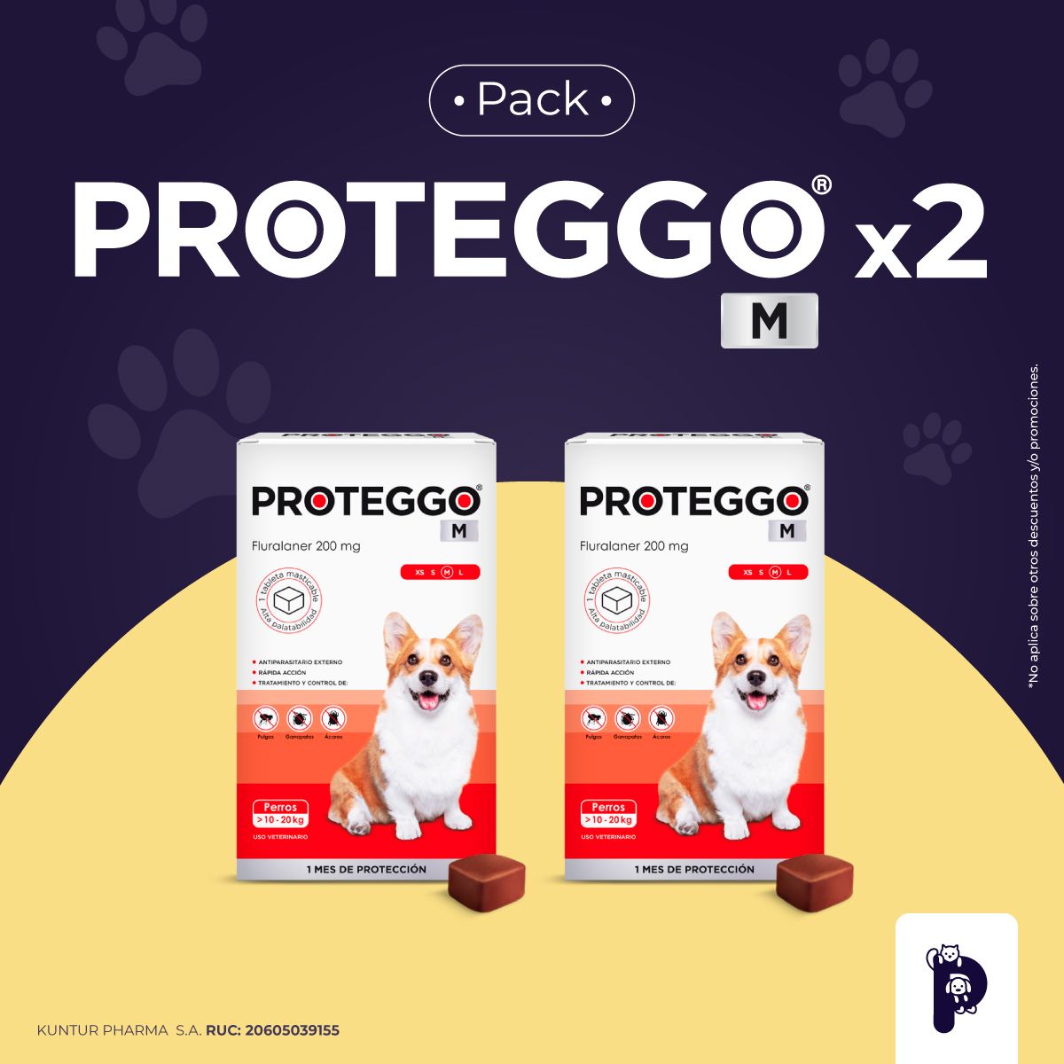 PROTEGGO - PROTEGGO M (10 – 20 kg.) ANTIPULGAS PARA PERROS PACK X 2