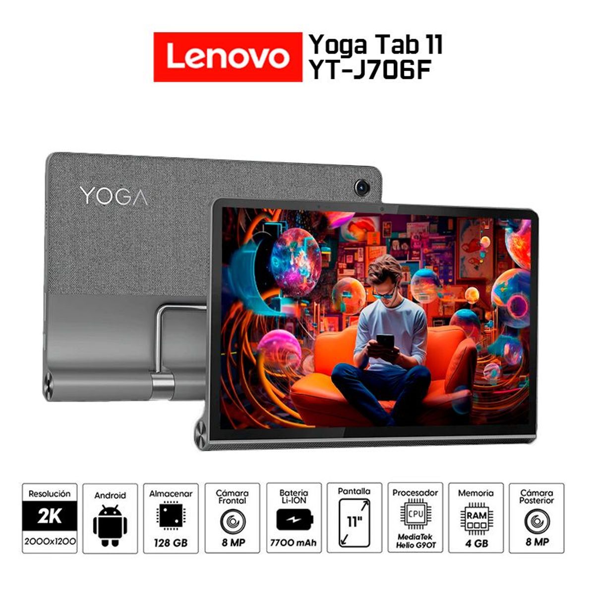 LENOVO - Tablet Lenovo Yoga Tab 11 YT-J706F 4Gb /128Gb /Android 11/ Pantalla 2k