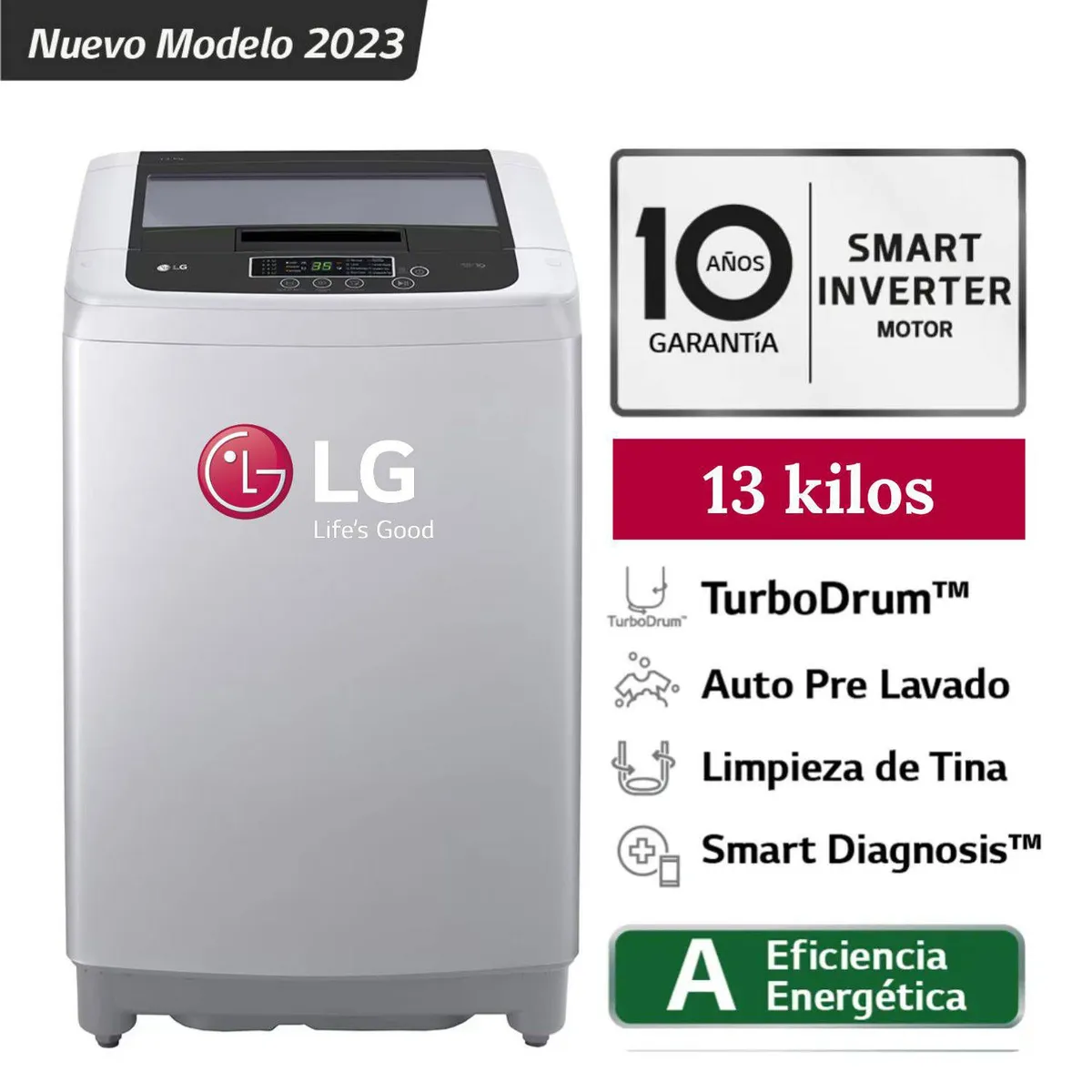 LG - Lavadora LG 13kg Smart Motion Inverter Carga Superior WT13DPBK