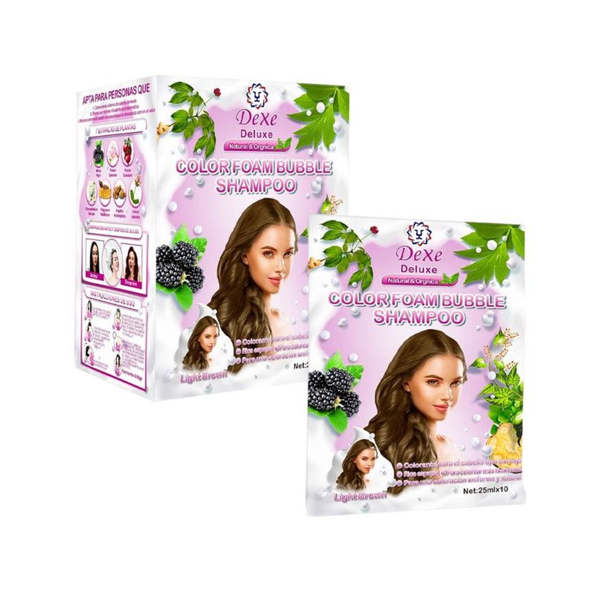 DEXE - Shampoo Capilar Cubre Canas Marrón Claro Dexe