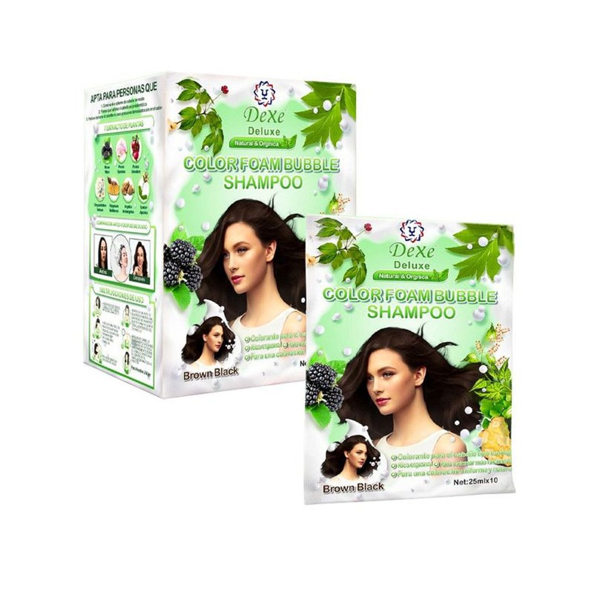 DEXE - Shampoo Capilar Cubre Canas Marrón Negro Dexe