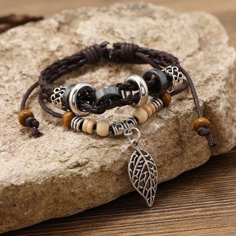 GENERICO - Pulseras de Cuero para Hombres Marrón - Hoja