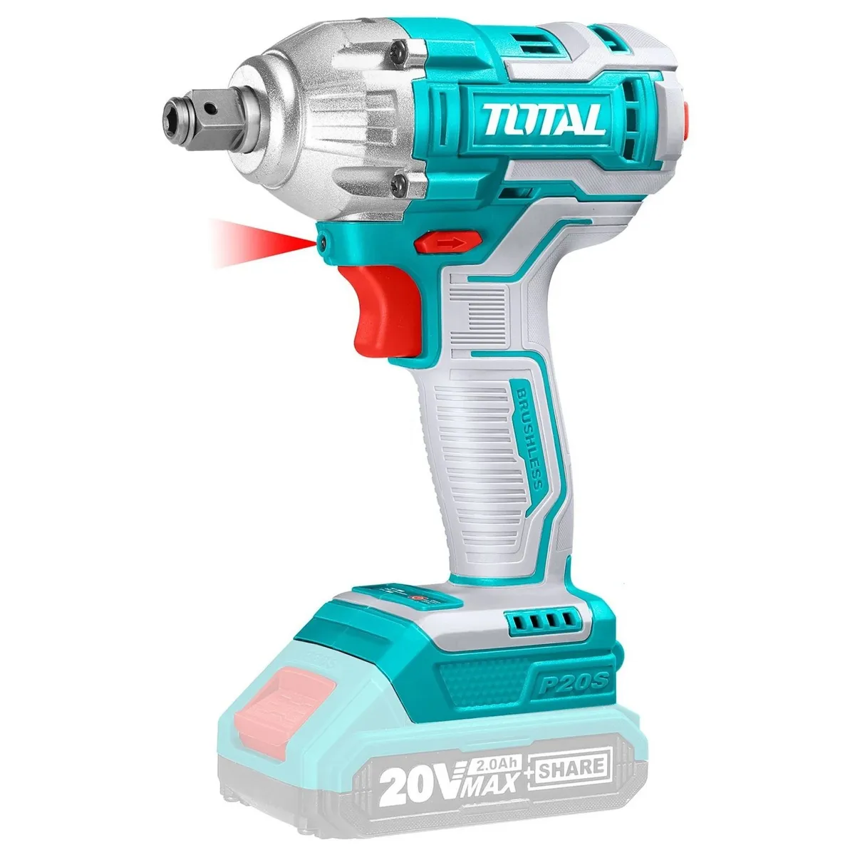 TOTAL TOOLS - LLAVE DE IMPACTO ATORNILLADOR INDUSTRIAL 20V 220NM  2 EN 1 (1/2" Y  1/4") SIN CARBÓN TIWLI20208