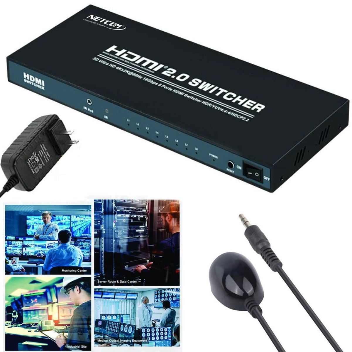 NETCOM - Switch HDMI 2.0 8 Puertos 4K 60Hz 3D HDR HDCP 2.2 8x1 18GBps NETCOM