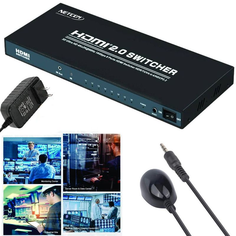 NETCOM - Switch HDMI 2.0 8 Puertos 4K 60Hz 3D HDR HDCP 2.2 8x1 18GBps NETCOM
