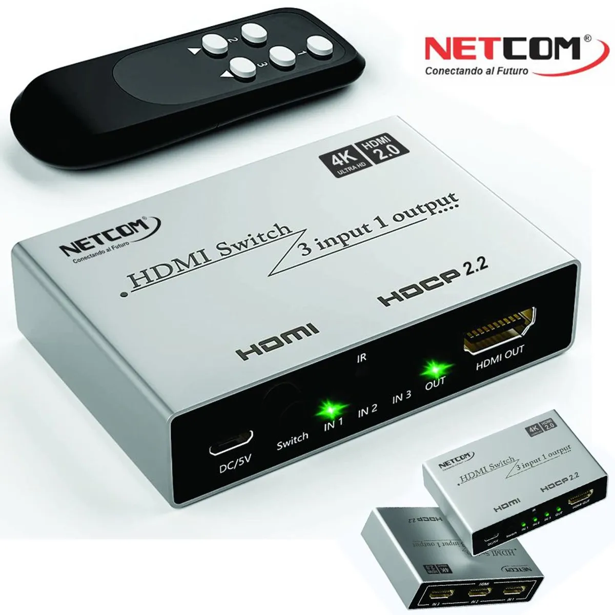 NETCOM - Switch HDMI 2.0 3 Puertos 4K 60Hz 3D HDR HDCP 2.2 3x1 18GBps NETCOM