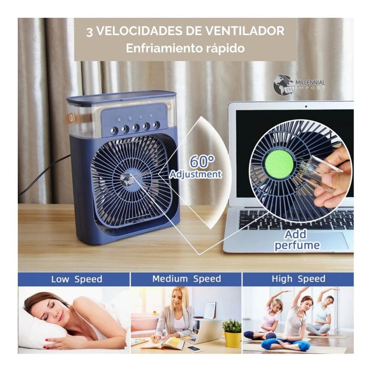 GENERICO - Ventilador y Humificador Portátil Con Luz Led