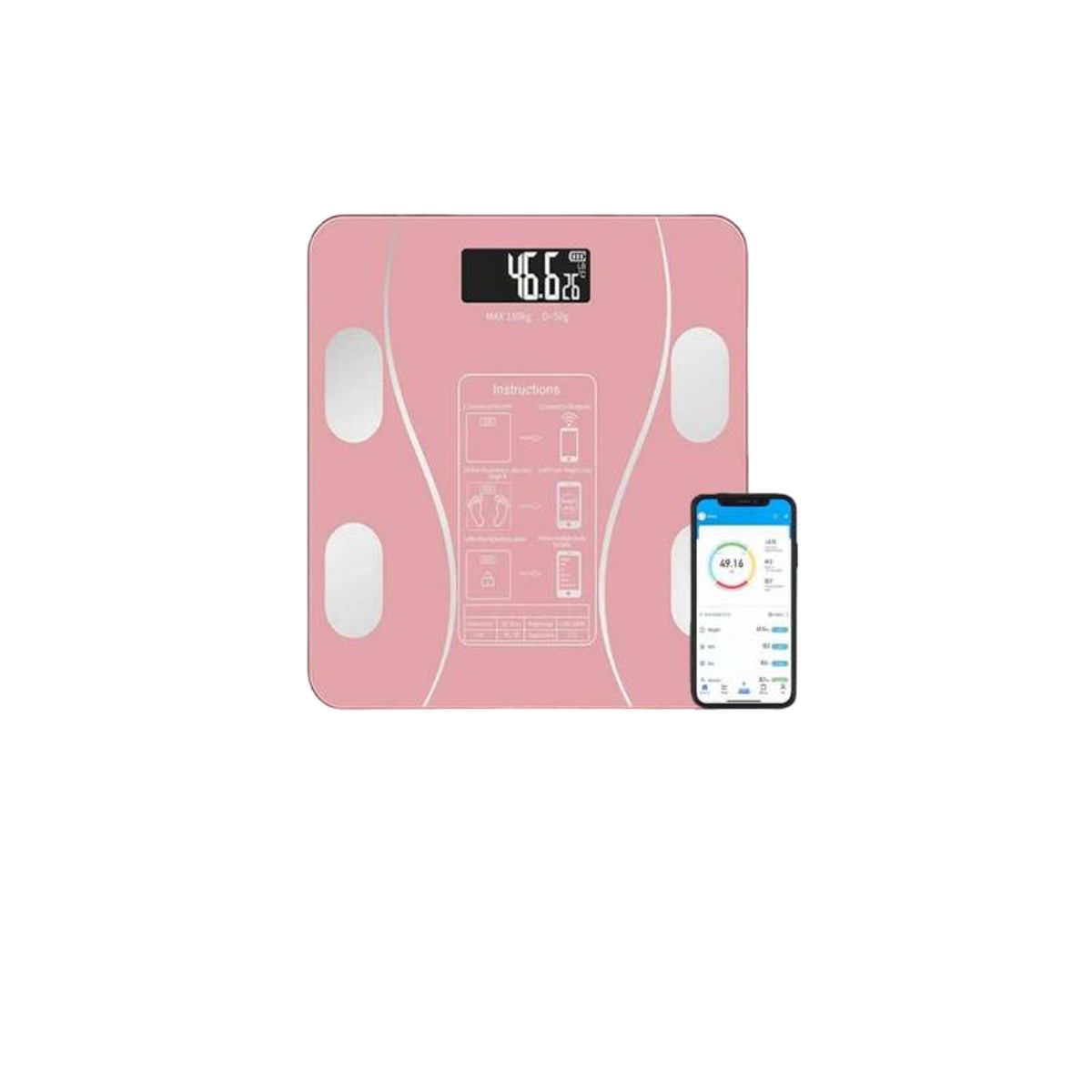 GENERICO - BALANZA DIGITAL BLUETOOTH CAPACIDAD 180 KG – A PILAS - ROSADO
