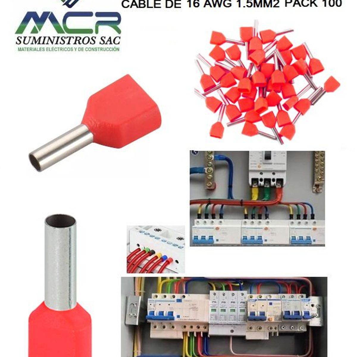 GENERICO - TERMINAL TUBULAR DOBLE PARA CABLE 16AWG 1,5 MM2 PAQ100UND